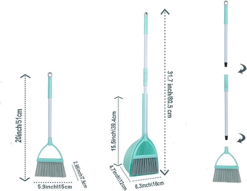 Xifando Mini Broom with Dustpan for Kids,Little Housekeeping Helper Set (Light Blue) - Image 2